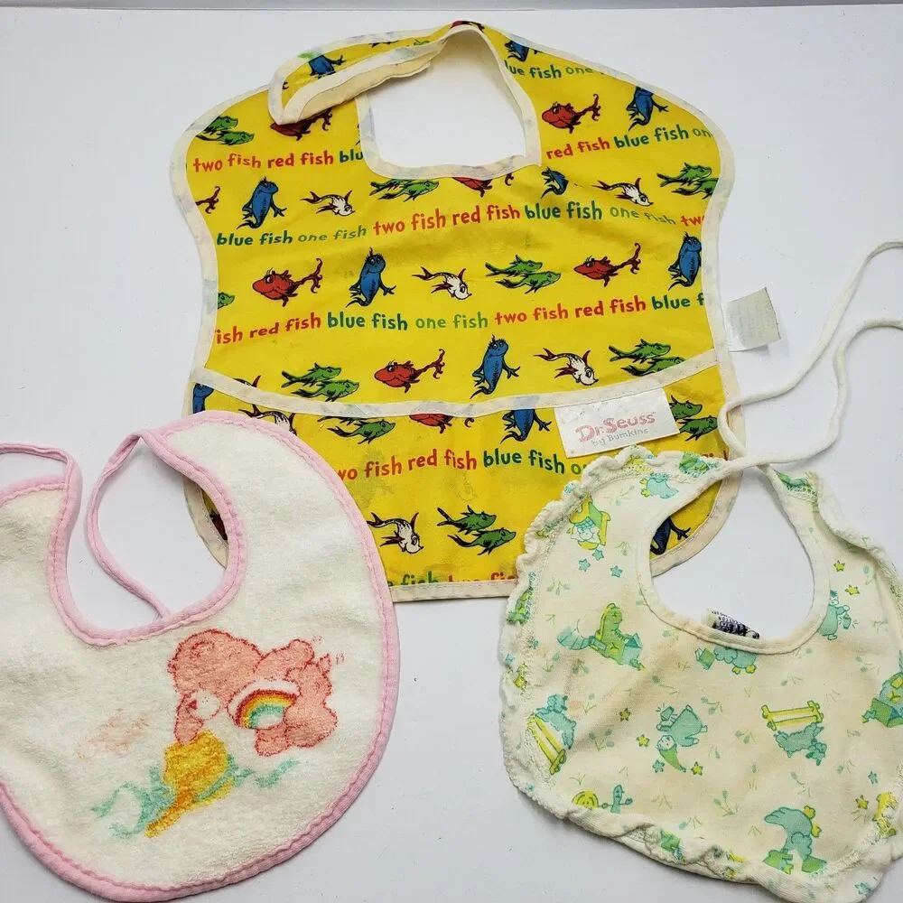 Vintage Baby Bibs Care Bears Dr Suess USA Made Lot of 3